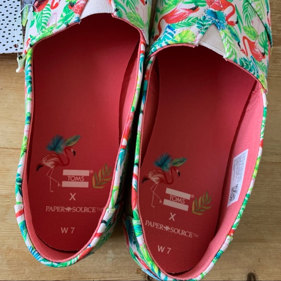 TOMS SZ 7 New Paper Source Alpargata Shoes Flamingo Tropical - Picture 11 of 12